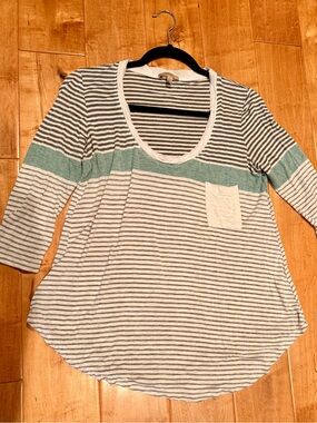 Anthropologie BORDEAUX Striped Scoop-Neck Pocket Tee